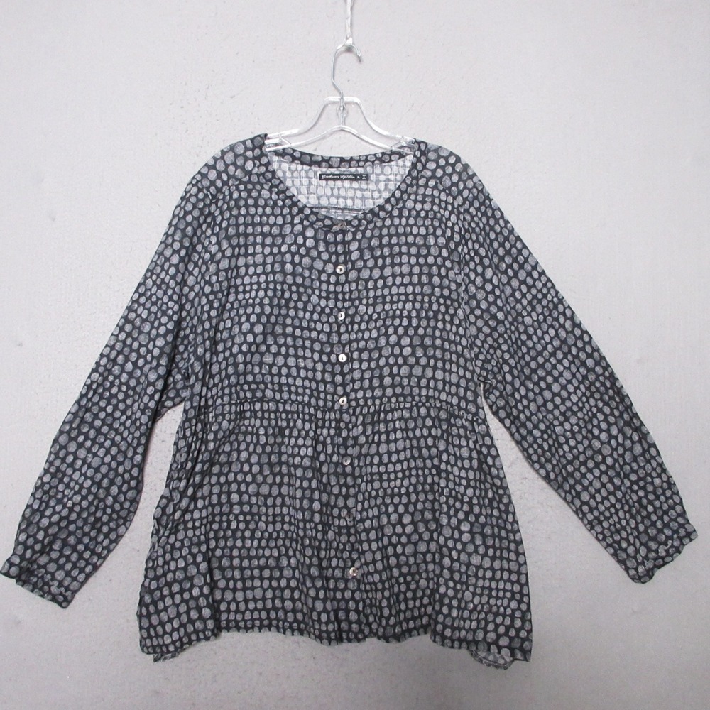 Gudrun Sjoden Top Tunic Polka Dot Organic Cotton Button Lagenlook Pockets Flowy
